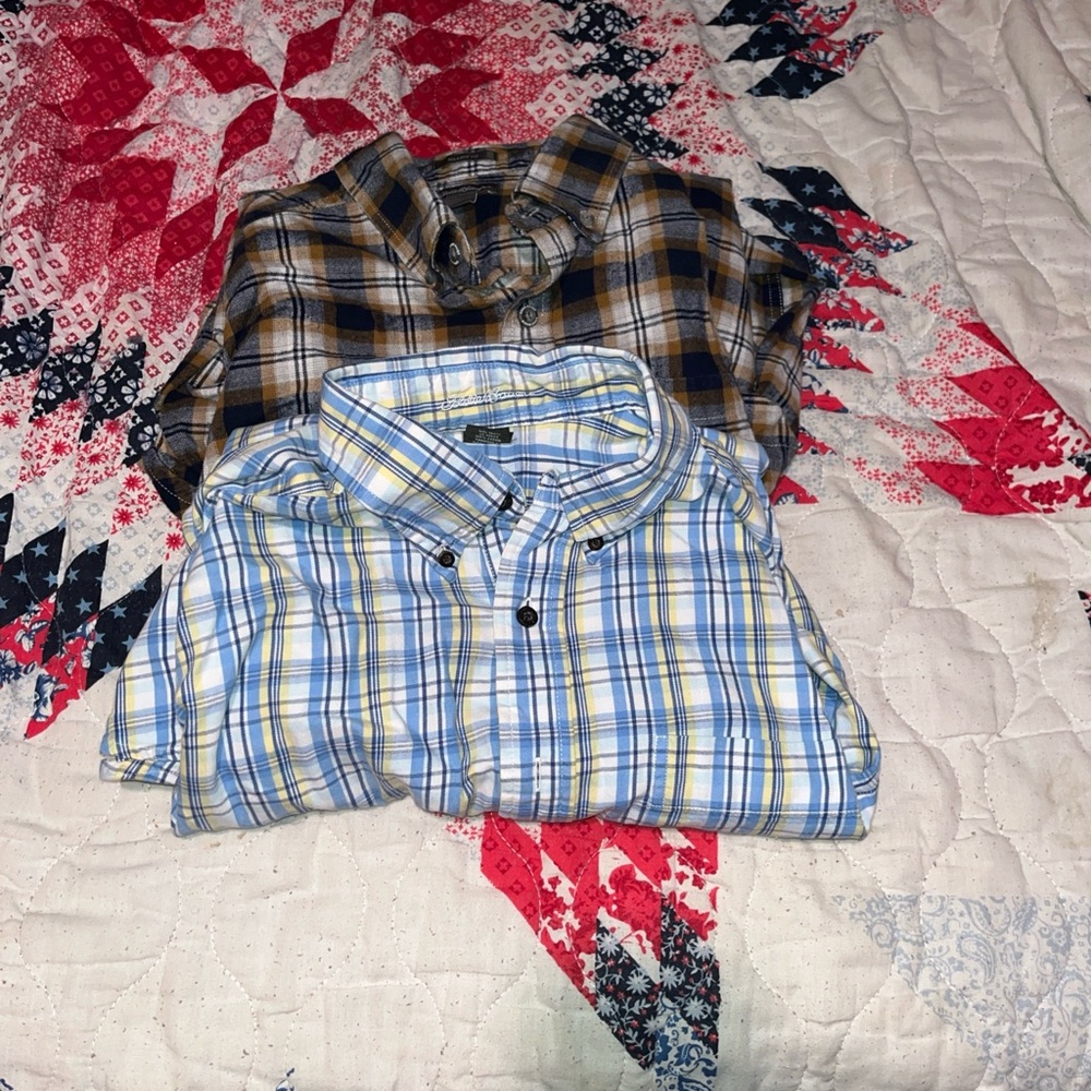 Eddie Bauer Long Sleeve Plaid Shirt-Men’s Medium-2 Pack